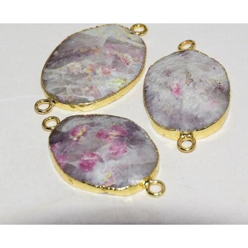 Pink Gem Stone Connector Natural 2021 Women Necklace Jewelry making Large Gold Bezel stones healing pendant love DIY accessories