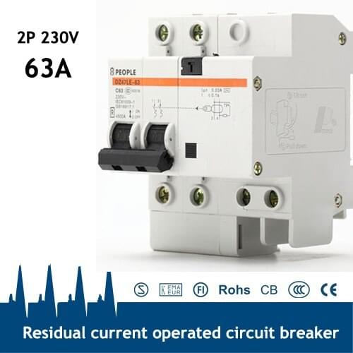 CE certificated 2P 63A RCBO Earth Leakage Circuit Breaker