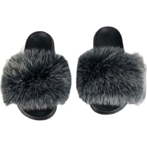Faux Fox Fur Clothing Slipper Womens Fashion Anti-slip Sandals Imitation Raccoon Fur Outer Wear Sandals Slippers