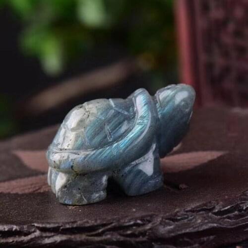 1pcs Hand Carved Lovely Natural Labradorite Crystal Tortoise Carved Animal Figurine Statue for gift Decoration