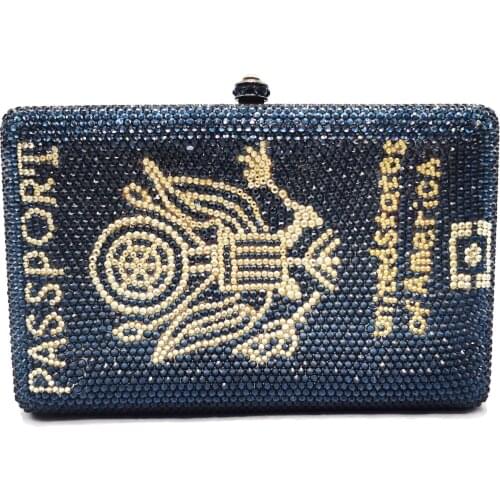 Navy Blue Pattern Customized Crystal Bags Luxury Diamond Letters Ladies Clutch Bags DIY Evening Bags Women Handbags SM46