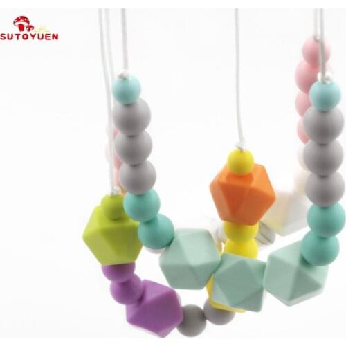 Sutoyuen 1pcs BPA Free Food Grade Silicone Necklace Baby Chew Teething Necklace Jewelry Pacifier Chewable Teether for Mom Wear