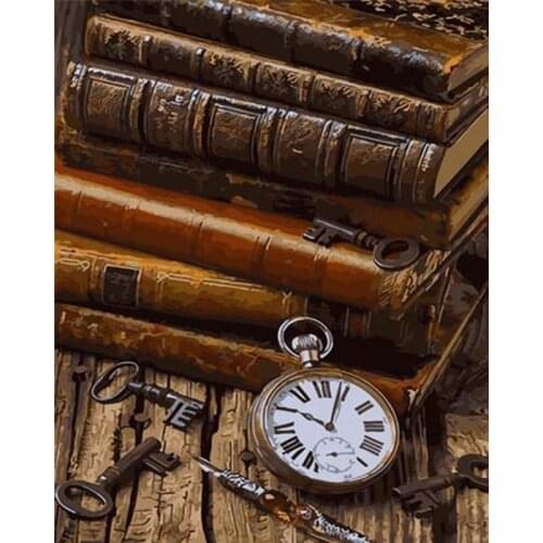 UnFrame picture oil painting by numbers wall decor diy painting on canvas for home decor 4050 watch and book