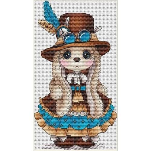 Punk rabbit cross stitch aida 18ct 14ct 11ct black cloth people kit embroidery DIY handmade needlework