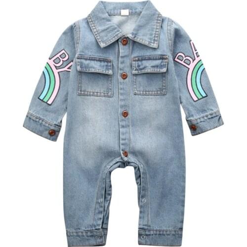 Cute Infant Baby Boy Kid Giraffe Denim Fabric Long Sleeve Romper Autumn Clothes Top 3-18M