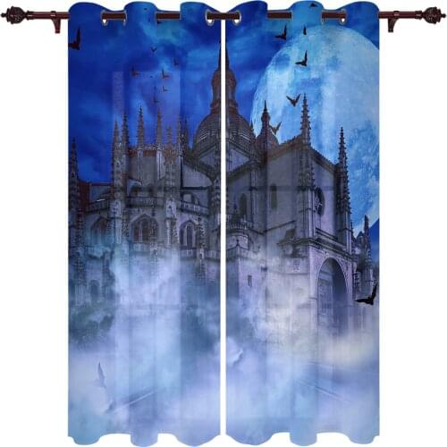 Castle Moon Fog Spooky Valance Window Curtains For Living Room Bedroom Kitchen Home Korean Room Decor Youth Room Window Curtains