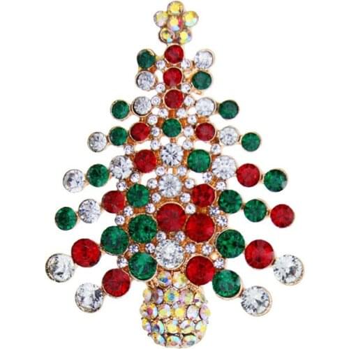 Christmas Brooches Gift Colorful Rhinestone Tree Brooch Crystal Pin Women Fashion Xmas New Year Festival Jewelry