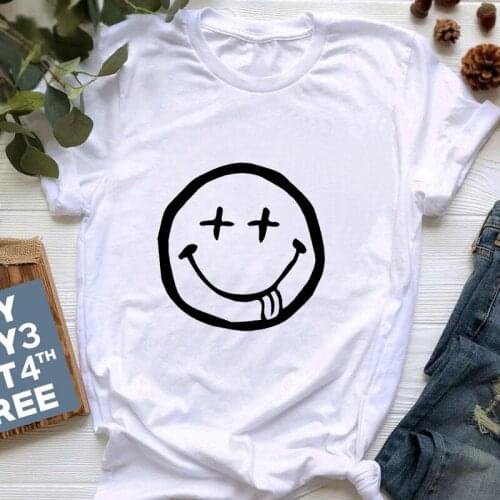 Summer_s new smile face Print T Shirt Women Short Sleeve O Neck Loose Tshirt Women Tee Shirt Tops Clothes casual Hip Hop T shirt