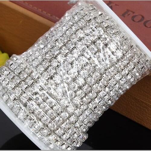 10yard /roll ss6.5 Silver Base Clear Crystal 2.1mm Intensive Claw Chain For DIY Beauty Accessories Rhinestone Chain
