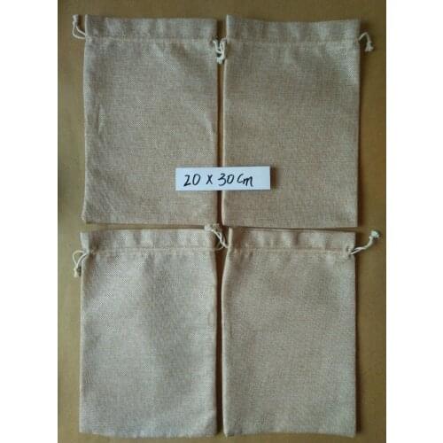 100pcs/lot 20x30cm Vintage Natural Burlap Hessia Jute Gift Bags Candy Bags Wedding Pouches Drawstring Jewelry Packaging Bags