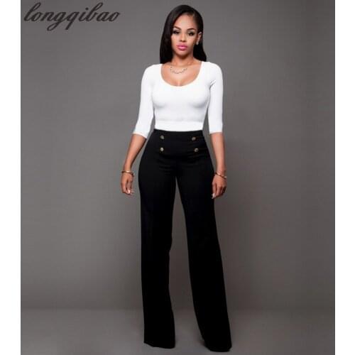 2017 Europe and the United States fashion new leisure high waist pure color wide legs trousers AL7634