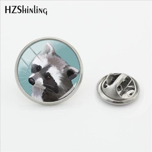 2018 New Raccoon Clasp Pin Cute Raccoons Paintings Pins Stainless Steel Painting Lapel Pin Glass Cabochon Handmade Jewelry