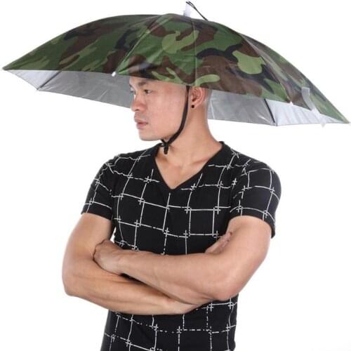 2021 Portable Rain Umbrella Hat Army Green Foldable Outdoor Sun Shade Waterproof Camping Fishing Headwear Cap Beach Head Hats