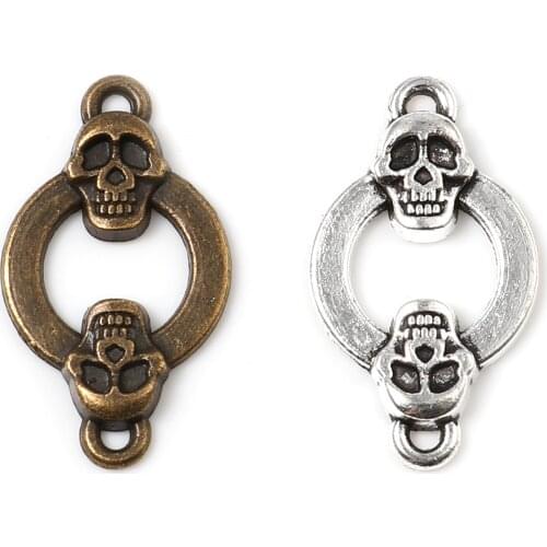 Vintage Halloween Connectors Circle Ring Multicolor Skeleton Skull Metal Charms DIY Making Bracelets Jewelry 24mm x 14mm,30PCs