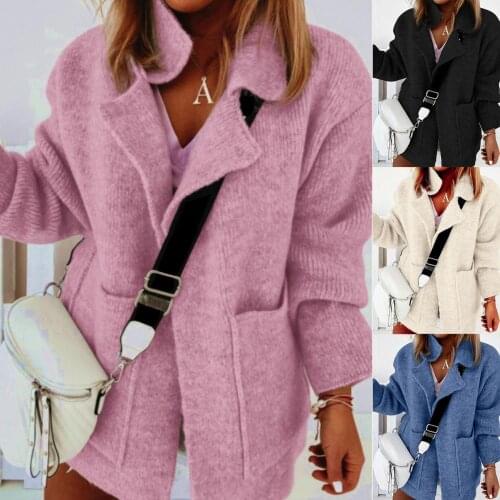 40%HOTWomen Chic Long Sleeve Pockets Lapel Knit Coat Cardigan Thick Streetwear Jacket