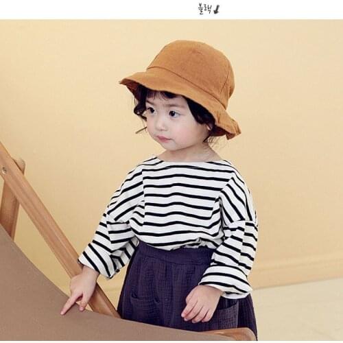 2020 New Korean Girls Bottoming Shirts Striped T-shirt Childrens 100% Cotton Coat boys long sleeve tops