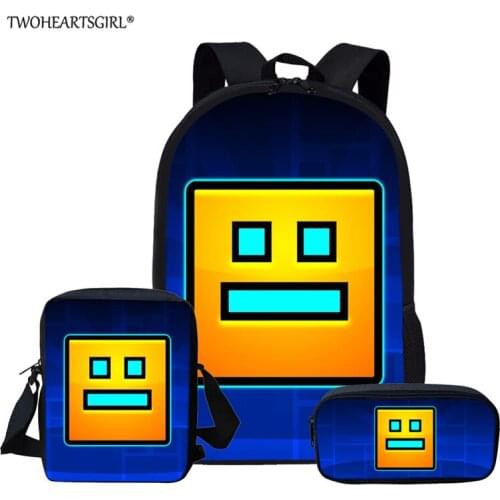 Twoheartsgirl Geometry Dash Children School Bags Set Primary School Backpack for Girls Boys Kids Backpacks Cartoon Book Bag
