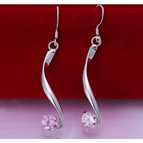 E184 fashion jewelry For Women, 925 jewelry silver plated Twisted Pink Stone Earrings E184 /EMAYGDRU NUGCOPVB