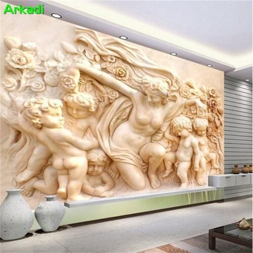 Living Room 3D European Style Art Relief Angel Cupid Oil Painting Christian TV Wall KTV Hotel Wall Cloth