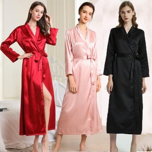 Sexy Women Extra Long Bathrobe Silky Satin Robe Charming Womens Lengthened Casual Bathrobe Long Sleeved Robe Homewear
