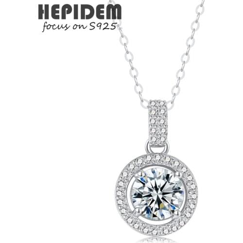 HEPIDEM 100% 1ct 6.5mm D Moissanite 925 Sterling Silver Pendant Necklace New Diamond Test Passed Jewelry Women S925 Gift 0873