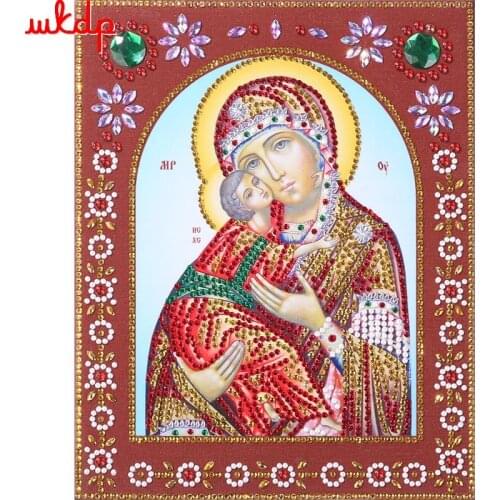 Icon Theotokos Vladinirskaya DIY 5D diamond embroidery Religion diamond mosaic painting pattern crystal glass home decoration
