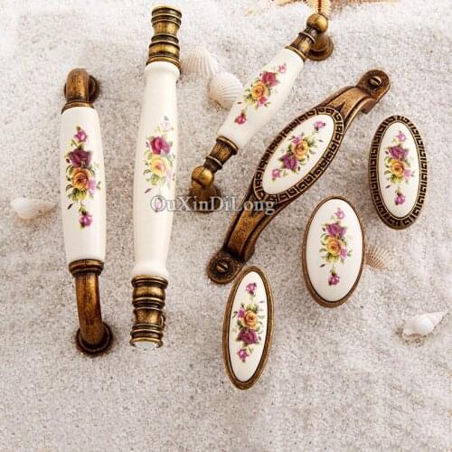 10PCS European Antique Kitchen Door Furniture Handles Ceramic Printing Cupboard Drawer Wardrobe Cabinet Pull Handles&Knobs