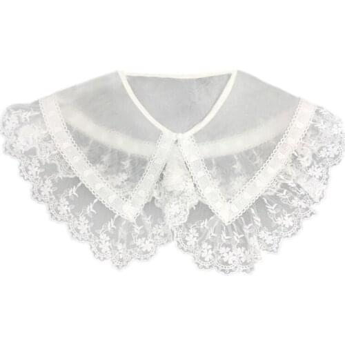 Lace Fake Collar Flower Embroidery Detachable False Collars Front Button Closure Trendy Summer Dress Adornment