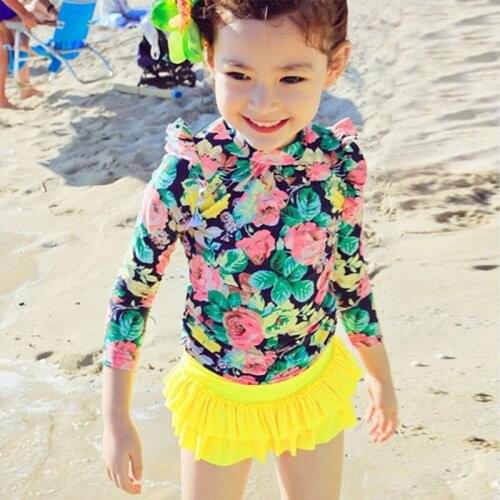 Childrens Swimsuit Kids Girls 2019 Rash Guard Baby Guards Children Swimwear Bikini Haiyishan Skirt Split Long Sleeve Solid