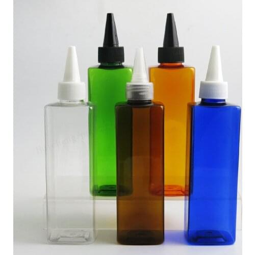 20 x 240ml 8oz Square Refillable Amber Cobalt Blue Clear Green Orange liquid Cream Shampoo Bottle With Spout Cap