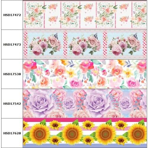 HSDCraft Colorful Flowers Print Grosgrain/Satin Ribbon 10 Yards for Hair Tie Hair Accessories Handmade Materials 1-1/2" 38mm