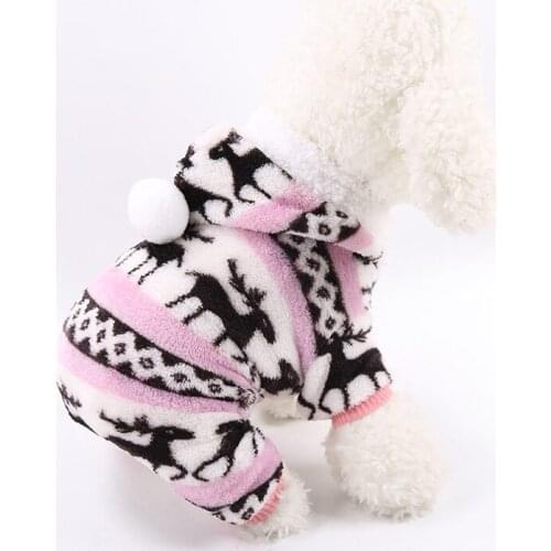 Cute Pet Hoodie Snowflake Print Soft Coral Fleece Dog Dress Autumn Winter Velvet Christmas Pattern Small Medium Dogs Clothes