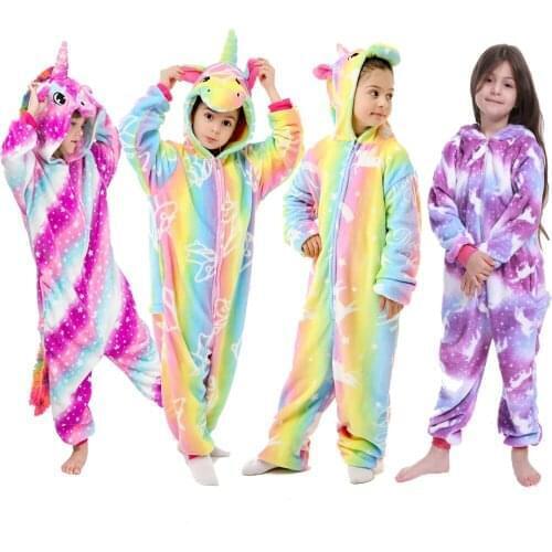 Boy Cartoon Sleepwear Hoodie Flannel Kigurumi Bear Pajamas Kigurumi Unicorn Anime Onesies For Kids Halloween Party Costume