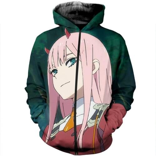 LIASOSO 3D Print Women Men Anime Darling In The Franxx Figure Hooded pull over Hoodies Sweatshirts Casual Zipper Jacket Harajuku