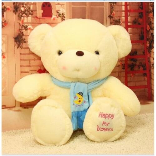 Stuffed animal cute White teddy bear " happy for lover" plush toy 45cm blue or pink scarf bear doll about 17 inch toy b7756