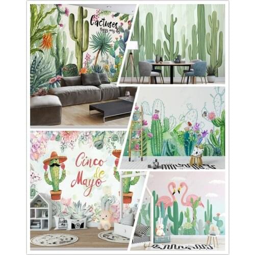 Papel de parede Nordic cactus tropical plant flamingo 3d cartoon wallpaper mural,living room childrens bedroom home decor