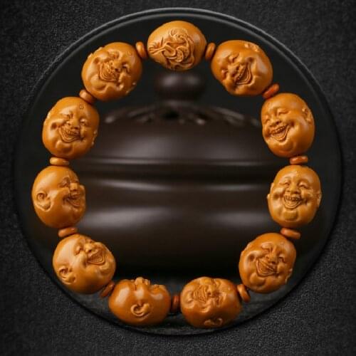 Natural Old Material Olive Pit Carving Very Happy Hand String Text Play Happy Olive Hu Hand String For Men And Women