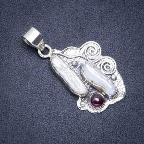 Natural Biwa Pearl and Amethyst Handmade Unique 925 Sterling Silver Pendant 1.5" A0421