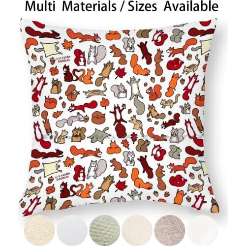 Squirrels In Fall Doodle Pillow Case Throw Pillow Cover Cotton Linen Flax Kawaii Cute Squirrel Squirrels Doodle Chipmunk Flying