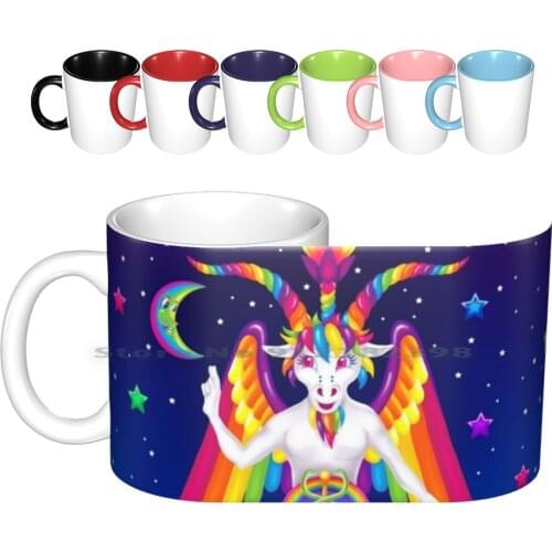 1997 Neon Rainbow Baphomet Ceramic Mugs Coffee Cups Milk Tea Mug 1990s Kawaii Neon Baphomet Horned God Satan Wicca Occult