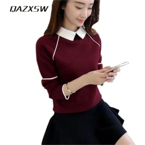 QAZXSW 2019 New Women Jumper Knitted Sweaters Women Long Sleeve Teenager Girls Jumpers Ladies Knitted Pullover Casual Tops HB568