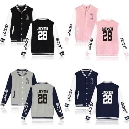 New Got7 JACKSON 28 Kpop Baseball Jacket Coat Fashion Men Women Hoodie Sweatshirt Pocket Button Long Sleeve Hoodies Jackets Tops