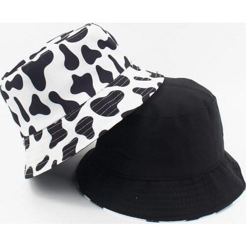 2021 Fashion Reversible Black White Cow Pattern Bucket Hats Fisherman Caps for Women Gorras Summer Sunscreen Female Sunhat Bob