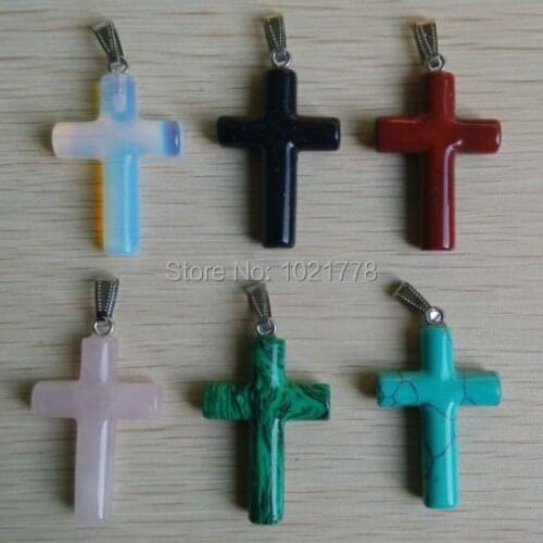 2018 new fashion best selling natural stone cross pendants Charm fit Necklaces jewelry making 6pcs/lot free shipping wholesale
