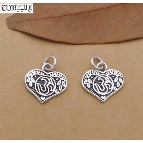100% 925 Silver Tibetan OM Charm Vintage Silver Heart-shape Bracelet Charm DIY Jewelry Charm Jewelry Findings