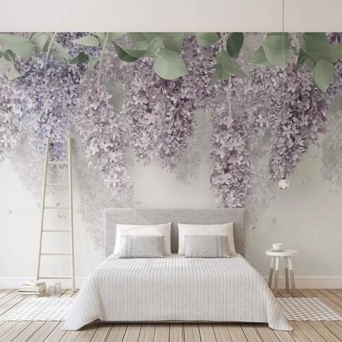 Custom 3D Photo Wallpaper Purple Flower Vine Wall Murals Livingroom Bedroom Interior Wall Decor Mural Papel De Parede Waterproof