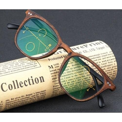SCOBER = Retro Faux wood grain frame Intelligence Progressive Multifocal Commercial Reading Glasses Bifocal +1 +1.25 TO +3