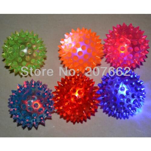 Free shipping 12pcs/lot 5.5cm rubber light up bouncy ball Elastic Spike LED Flash Light Massage Ball Fun Games Party Favor Gift