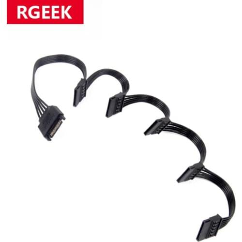 RGeek 4pin IDE SATA / Molex 1 to 5 SATA 15pin Splitter Hard Drive HDD SSD Power Supply Cable Cord for Coin Mining 18AWG Black