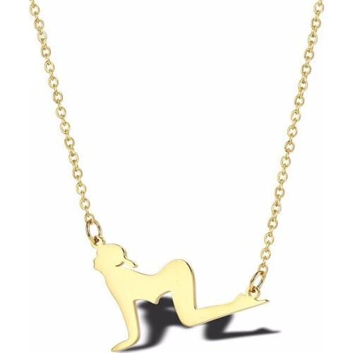 RIR Stainless Steel Golden Girl Practicing Yoga Charm Necklace Fashion Simple Unique Woman Jewellery Necklaces